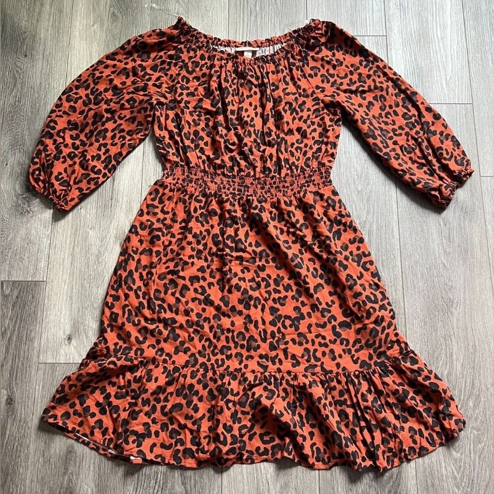 Knox Rose Long Sleeve A-Line Dress Dark Brown Leopard Print XS
